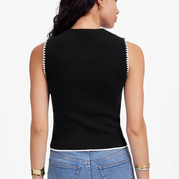 Madewell Blanket-Stitch Crewneck Sweater Tank Black Size XXS NWT - Picture 2 of 8